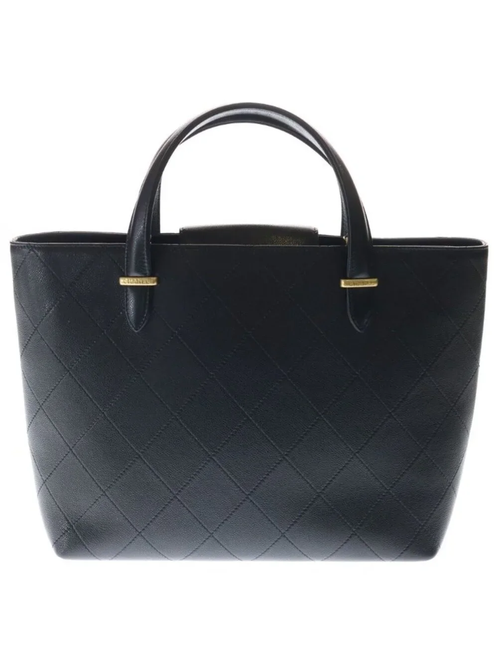 Chanel Quilted Classic Shopping Handbag Tote Shoulder Bag Black Caviar Leather